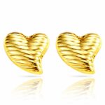18K gold plated stainless steel heart stud earrings on white background