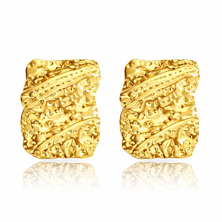 18K gold plated stainless steel stud earrings on white background