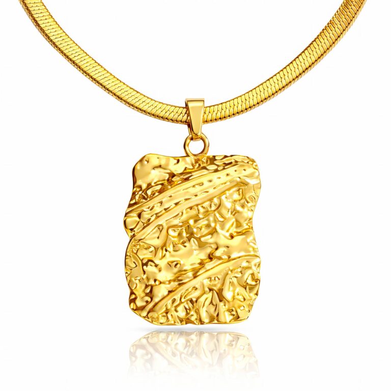 18K gold plated stainless steel necklace with pendant on white background