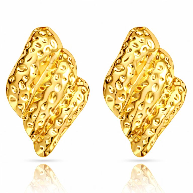 18K gold plated stainless steel stud earrings on white background