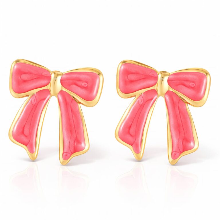 18K gold plated bow stud earrings with enamel detail on stainless steel