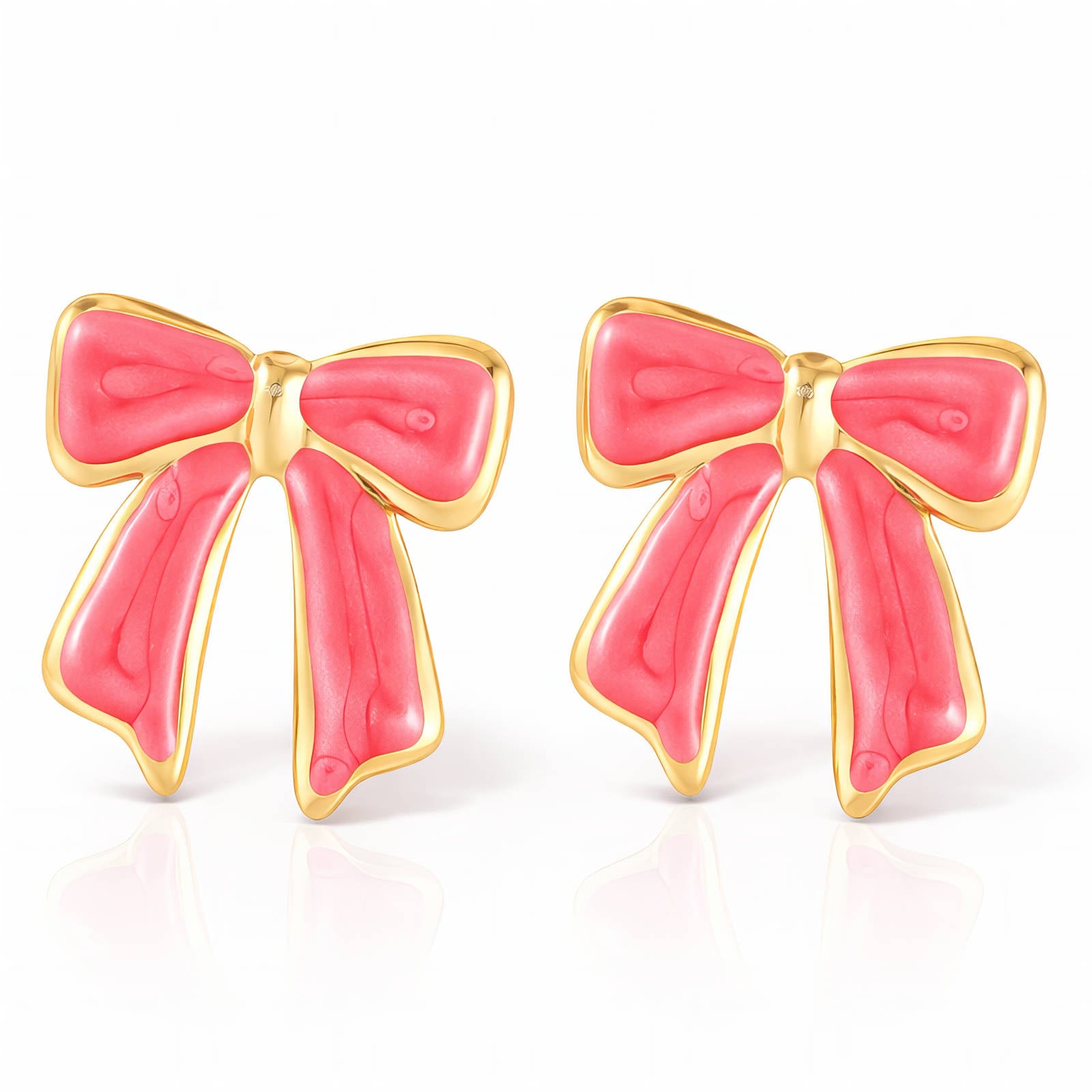 91698-0_090014779 18K gold plated bow stud earrings with enamel detail on stainless steel