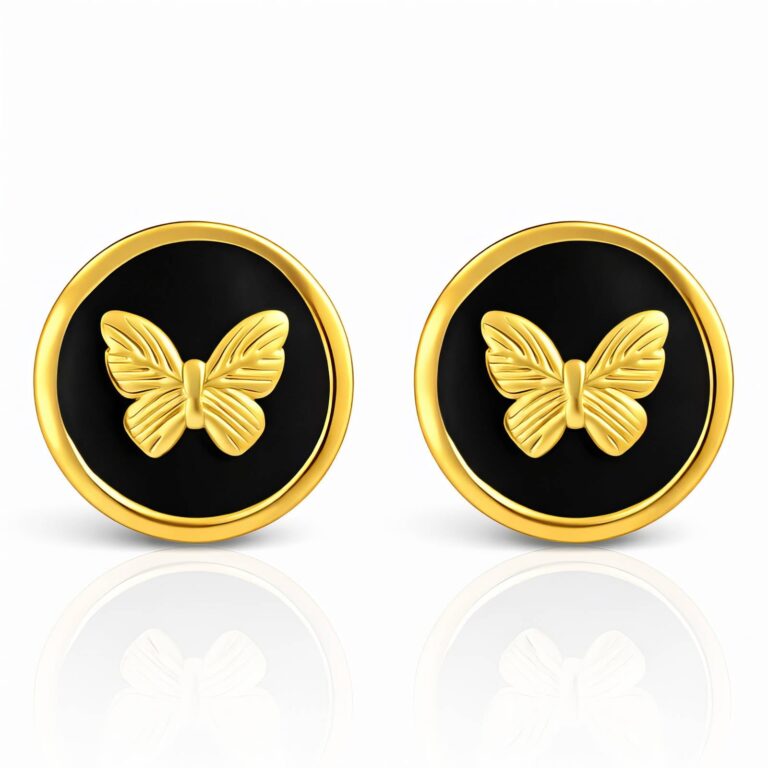 18K gold plated stainless steel butterfly stud earrings with enamel detailing