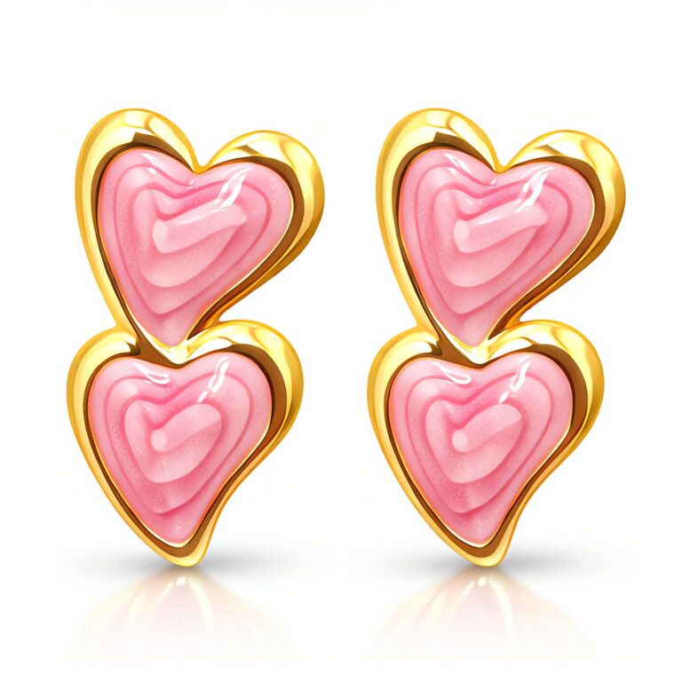 18K gold plated stainless steel heart earrings with stud closure