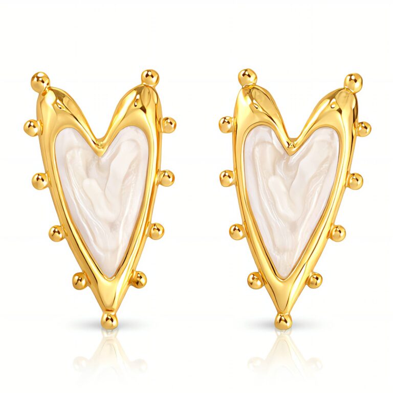 18K gold plated stainless steel heart stud earrings with enamel finish