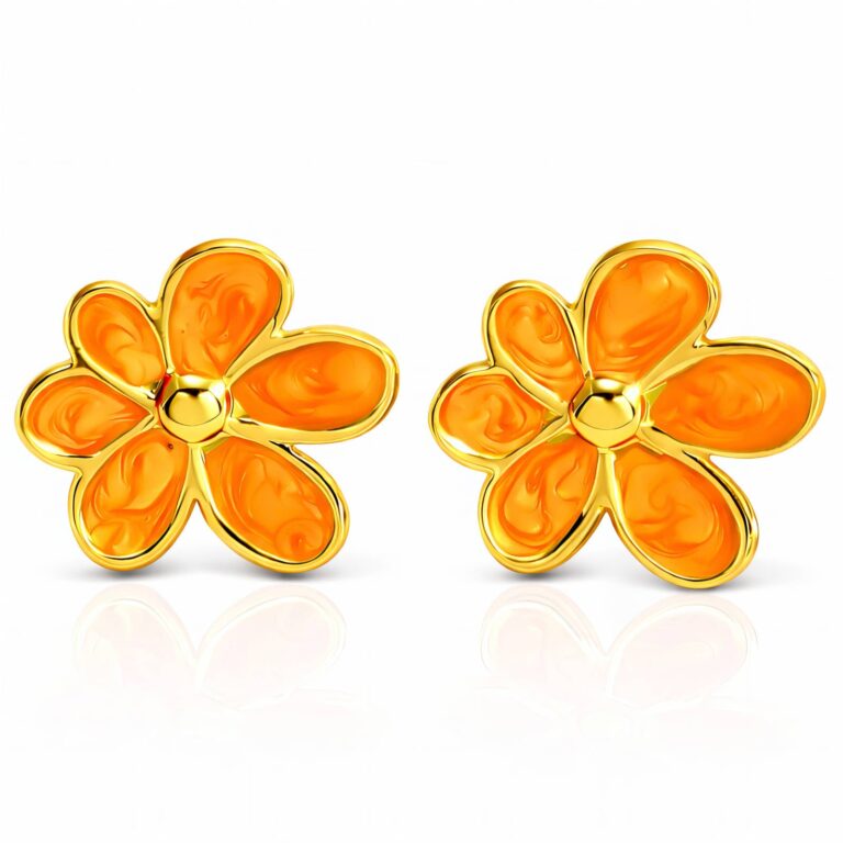 18K gold plated stainless steel flower earrings with enamel detail