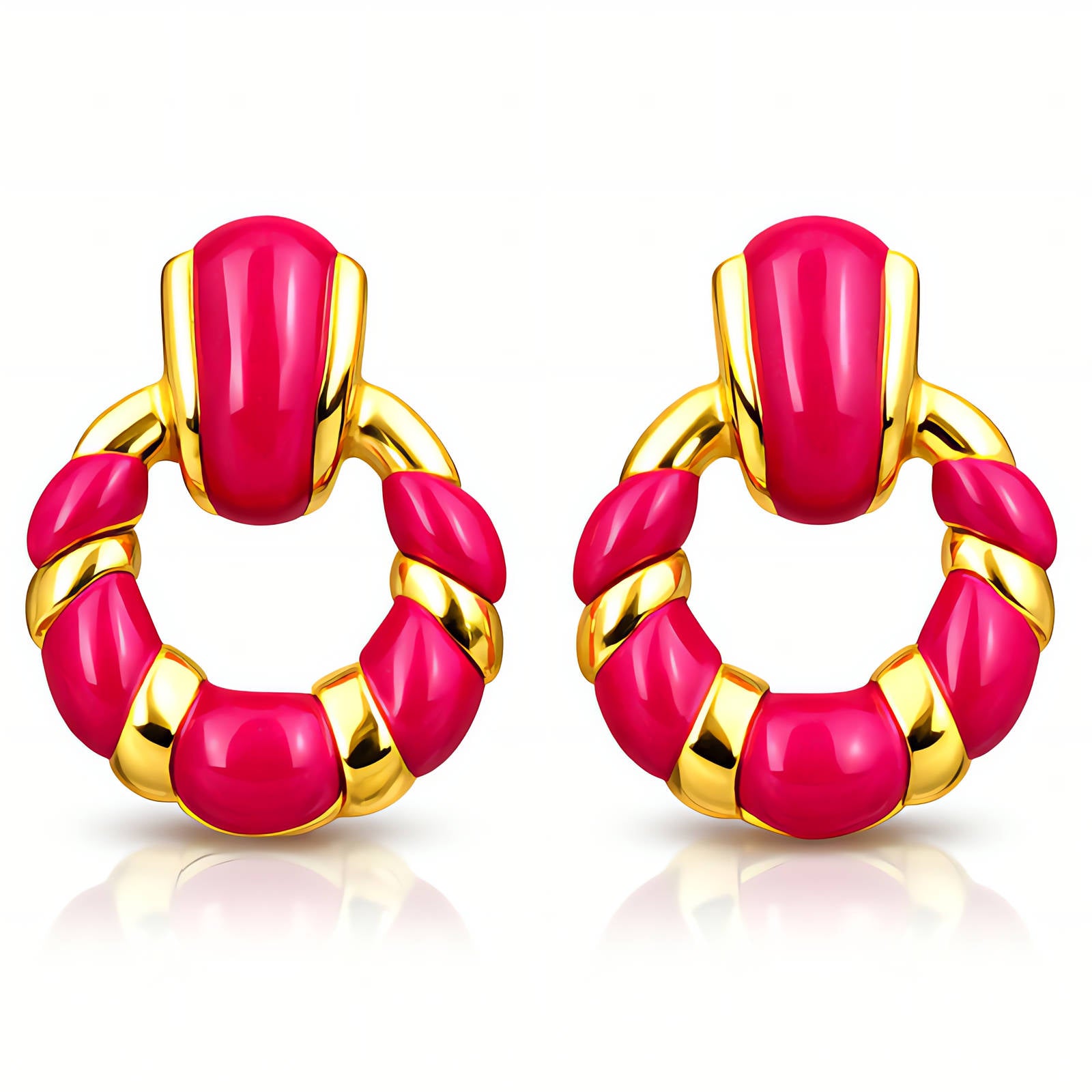 91716-0_085903161 18K gold plated stainless steel stud earrings with enamel finish