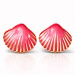 18K gold plated seashell stud earrings with enamel on stainless steel