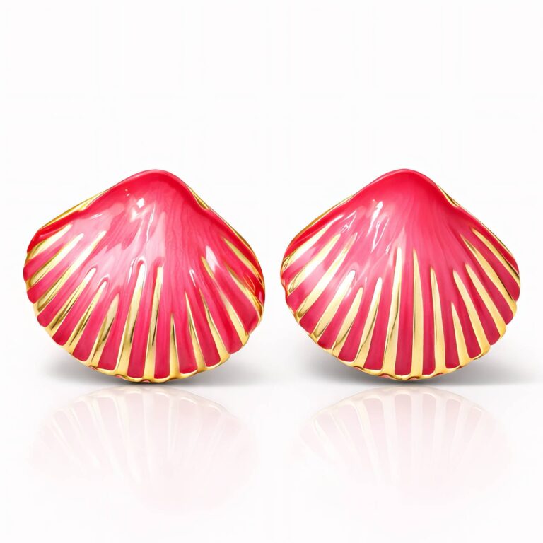 18K gold plated seashell stud earrings with enamel on stainless steel