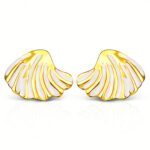 18K gold plated seashell stud earrings with enamel on stainless steel