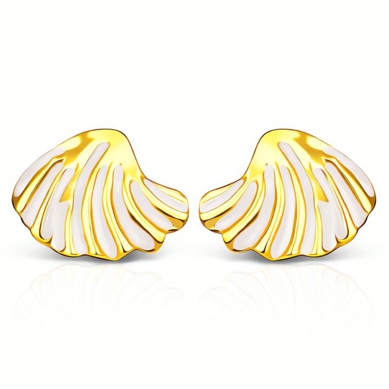 18K gold plated seashell stud earrings with enamel on stainless steel