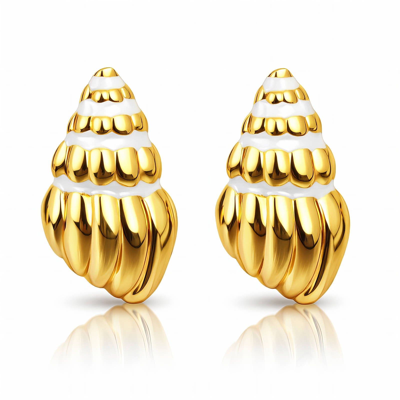 91737-0_0900481073 18K gold plated seashell stud earrings with enamel on stainless steel