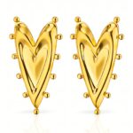 18K gold plated stainless steel heart stud earrings front view