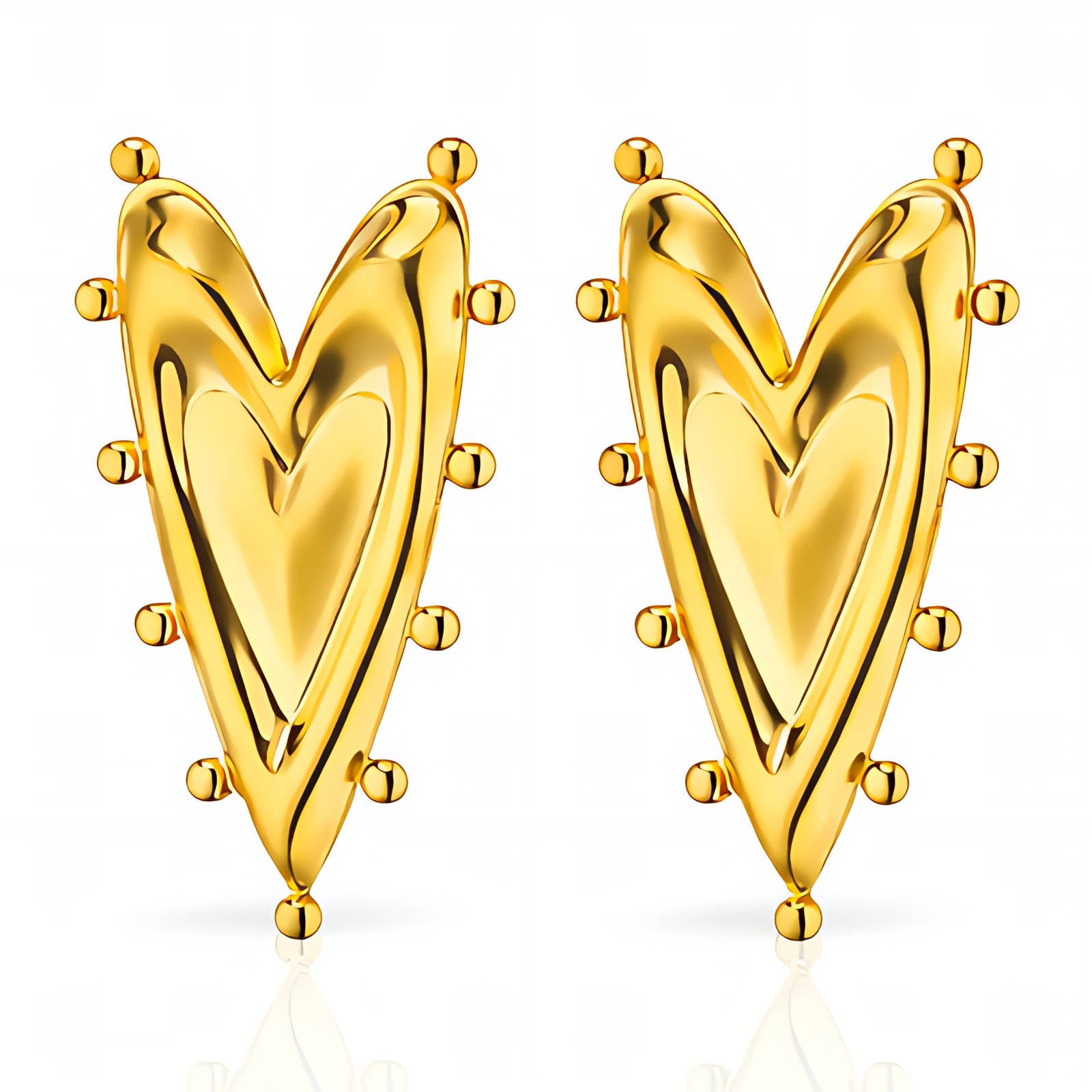 91744-0_085917 18K gold plated stainless steel heart stud earrings front view