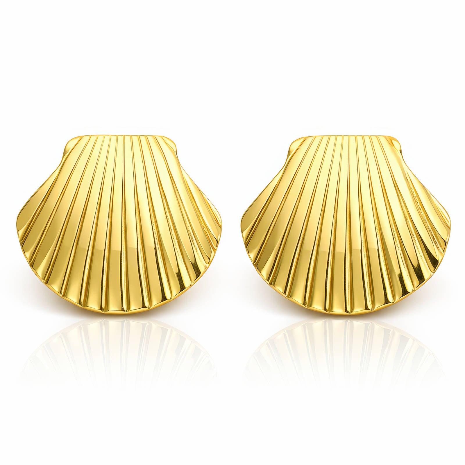 91750-0_0902542120 18K gold plated stainless steel seashell stud earrings