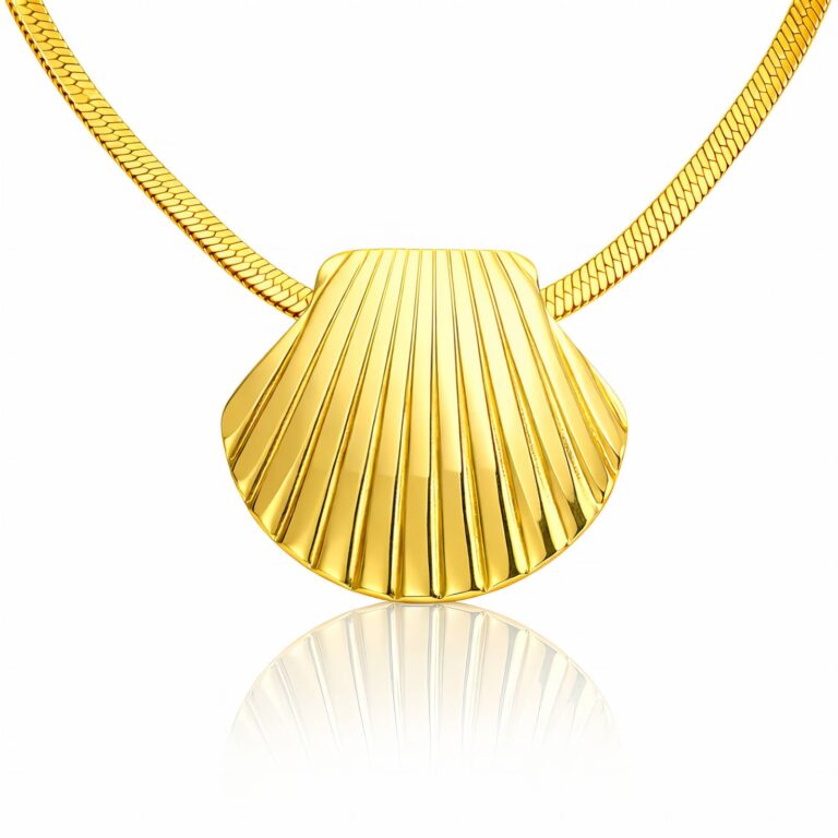 18K gold plated stainless steel seashell necklace with lobster claw clasp