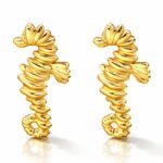 18K gold plated stainless steel seahorse stud earrings