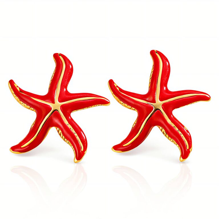 18K gold plated starfish stud earrings with enamel on stainless steel