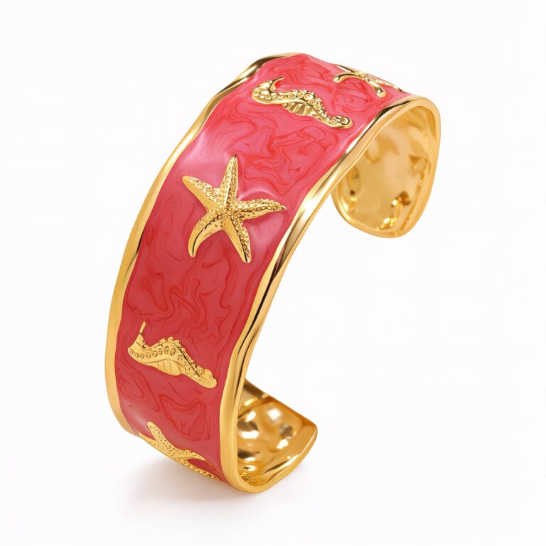 18K gold plated starfish bracelet with enamel on stainless steel