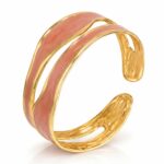 18K gold plated stainless steel bracelet with 5 cm diameter and enamel detail