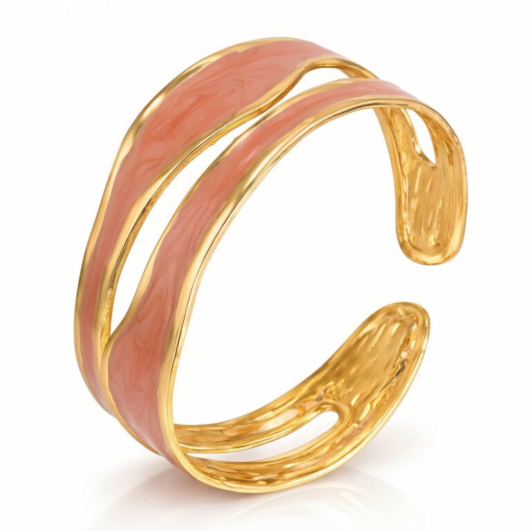18K gold plated stainless steel bracelet with 5 cm diameter and enamel detail