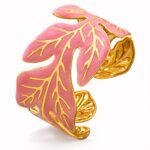 18K gold plated stainless steel leaves bracelet on white background