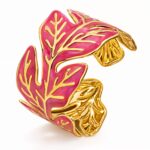 18K gold plated stainless steel leaves bracelet with enamel accents