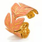 18K gold plated stainless steel leaves bracelet with enamel detail