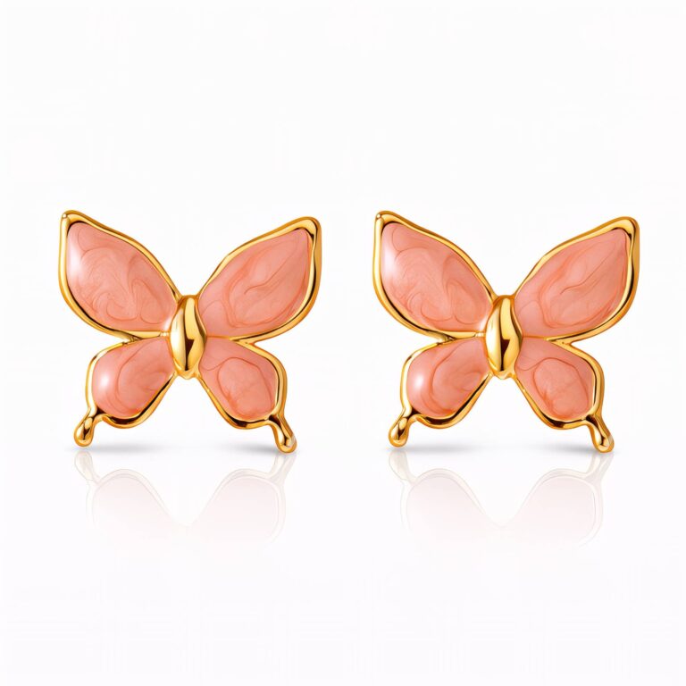 18K gold plated stainless steel butterfly stud earrings with enamel details