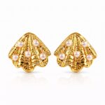 18K gold plated stainless steel seashell stud earrings with pearl imitation