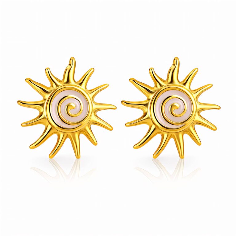 18K gold plated Suns stud earrings with enamel on stainless steel