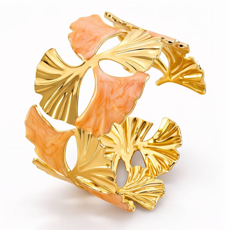 18K gold plated stainless steel bracelet with ginkgo leaf design