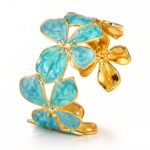 18K gold plated stainless steel flowers bracelet with enamel detailing