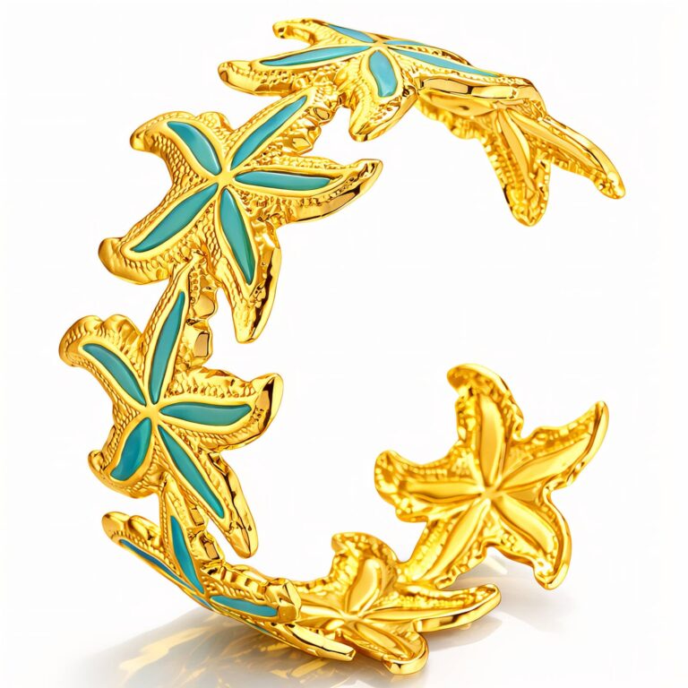 18K gold plated starfish bracelet with enamel on stainless steel