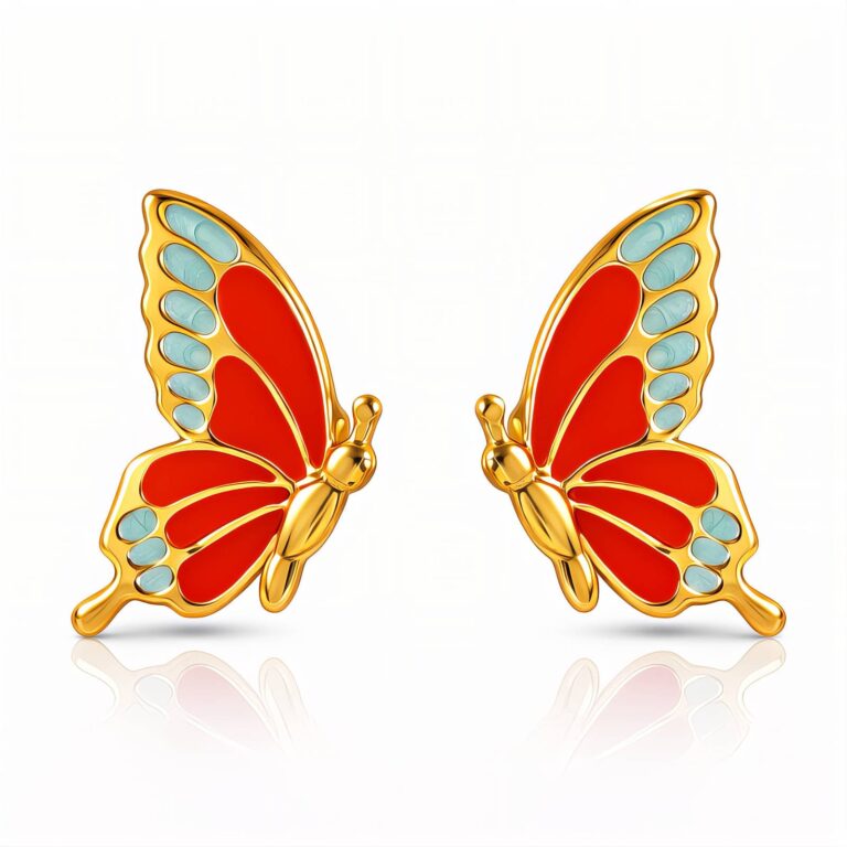 18K gold plated stainless steel butterfly stud earrings with enamel detail