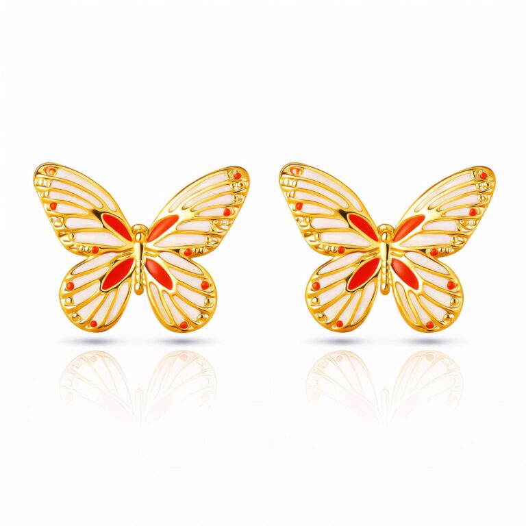 18K gold plated butterfly stud earrings with enamel on stainless steel
