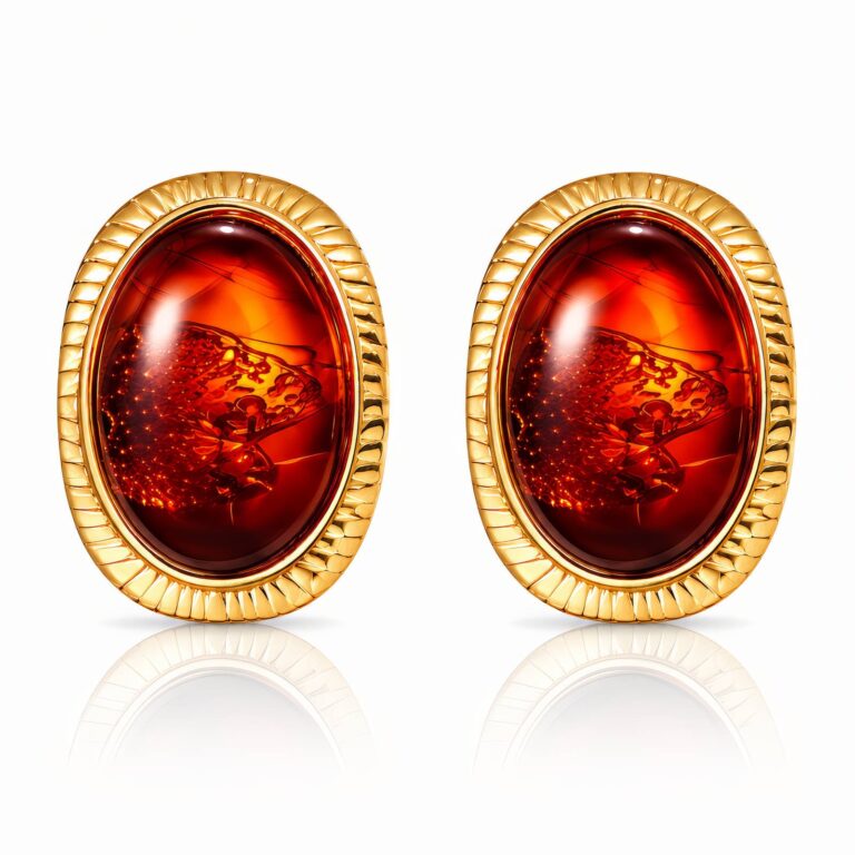18K gold plated stainless steel stud earrings on white background