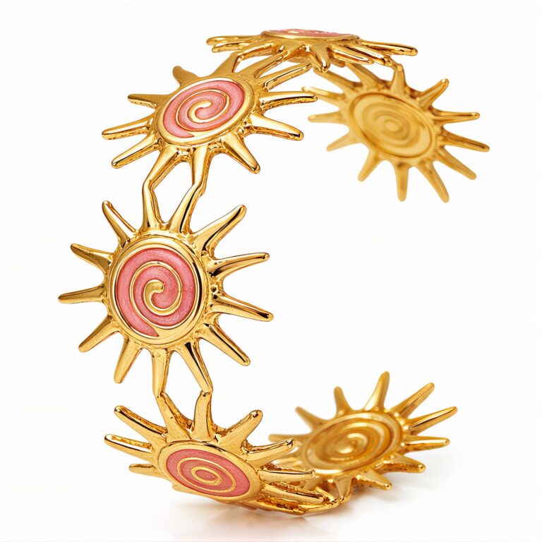 Suns 18K gold plated stainless steel bracelet with enamel accents
