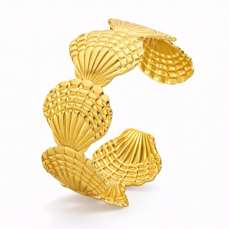18K gold plated stainless steel seashells bracelet with 5 cm diameter