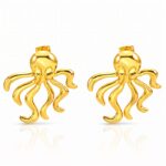 18K gold plated stainless steel squid stud earrings close-up