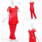 Premium silk lace women's sleepwear set T-shirt and trouser front view