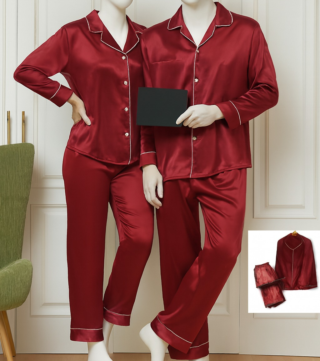 9461180ad013bd393398423145ed3608.jpeg Classic couple silk satin pajama set maroon top and pants