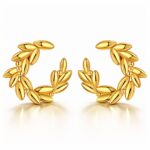 18K gold plated stainless steel leaf stud earrings