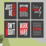 6 piece motivational cardboard wall decor phototiles with inspiring quotes