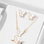 Butterfly jewelry set with necklace earrings and ring in white alloy