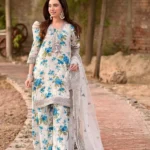 Elegant All-Over Print Embroidered Lawn 3 Piece Unstitched EID Dress with Embroidered Chiffon Dupatta