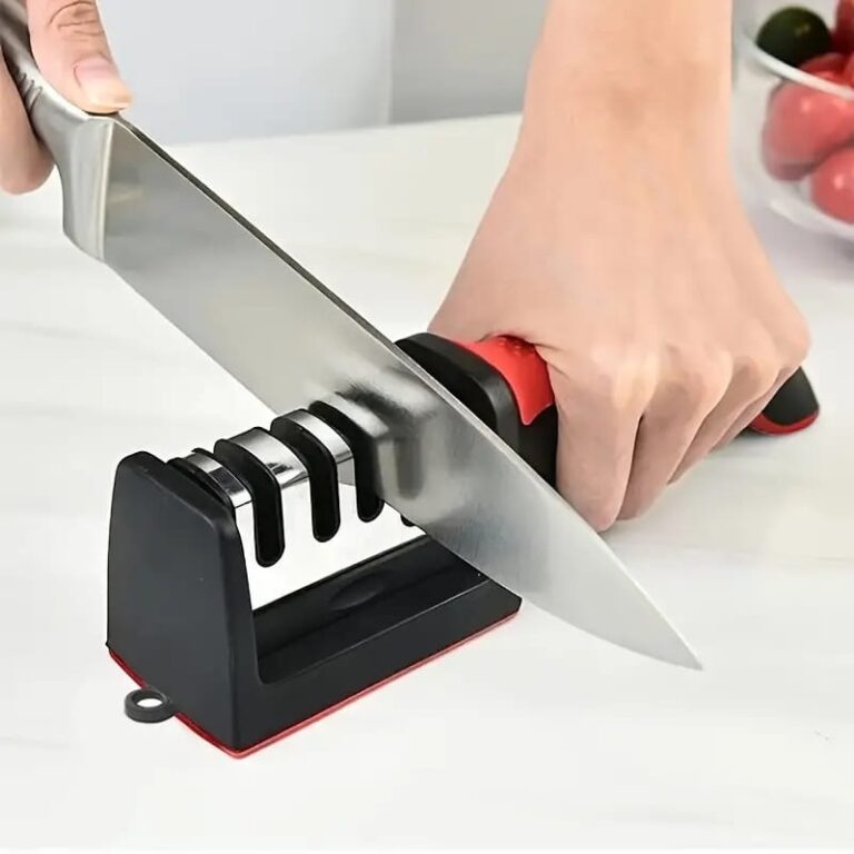 3-in-1 knife sharpener with ceramic peeler on white background