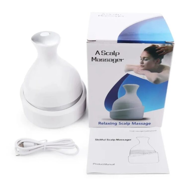 Electric scalp massager front view with four silicone clusters