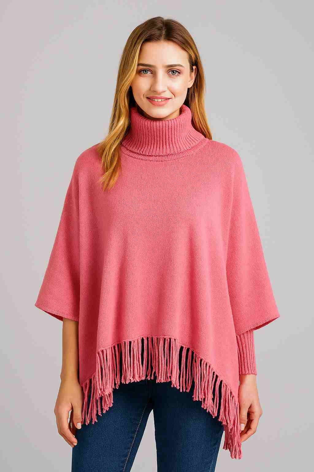 9b297504c05796d7a6c4aafc60bf3fb2.jpeg Winter Fleece Poncho with High Neck, Tassel Design & Adjustable Short Sleeves – For Girls/Princess Free Sizes - Image 1