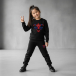 Kids Spider-Man black fleece sweatshirt front view
